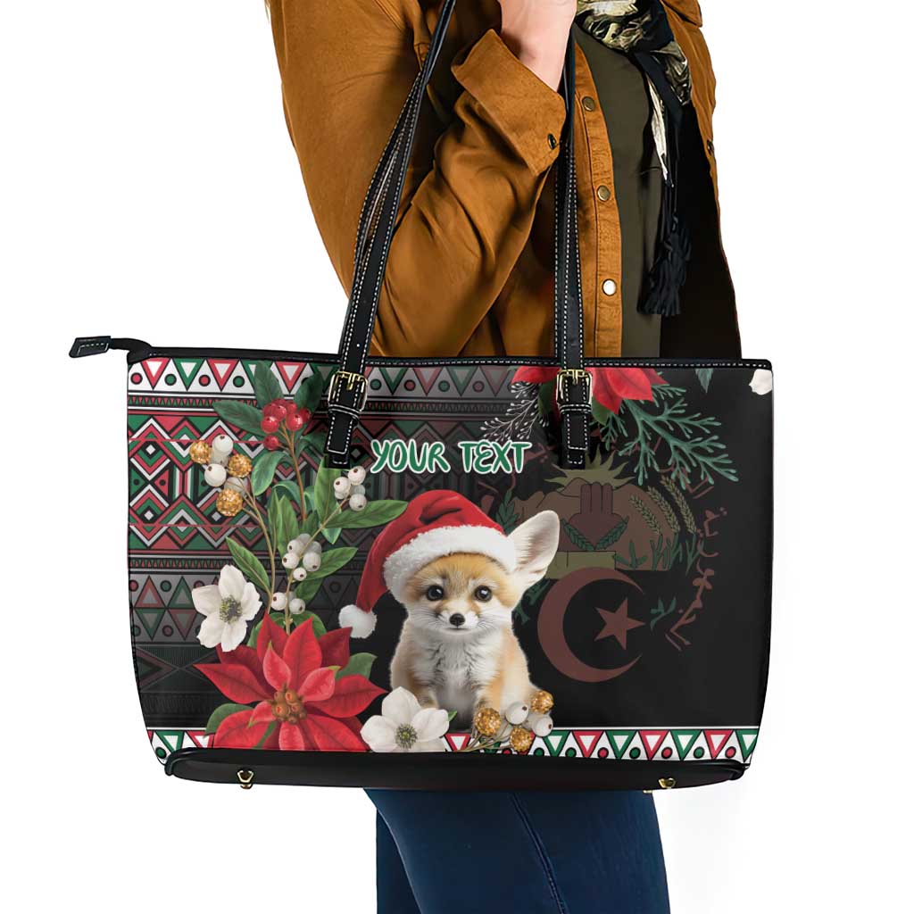 Algeria Christmas Personalized Leather Tote Bag Fennec Fox Santa and Traditional Pattern LT9