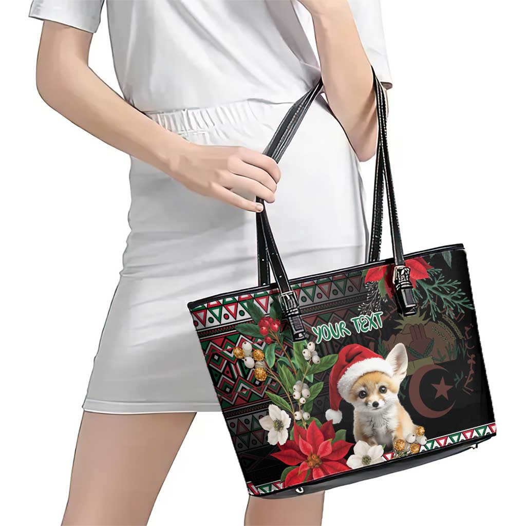 Algeria Christmas Personalized Leather Tote Bag Fennec Fox Santa and Traditional Pattern LT9