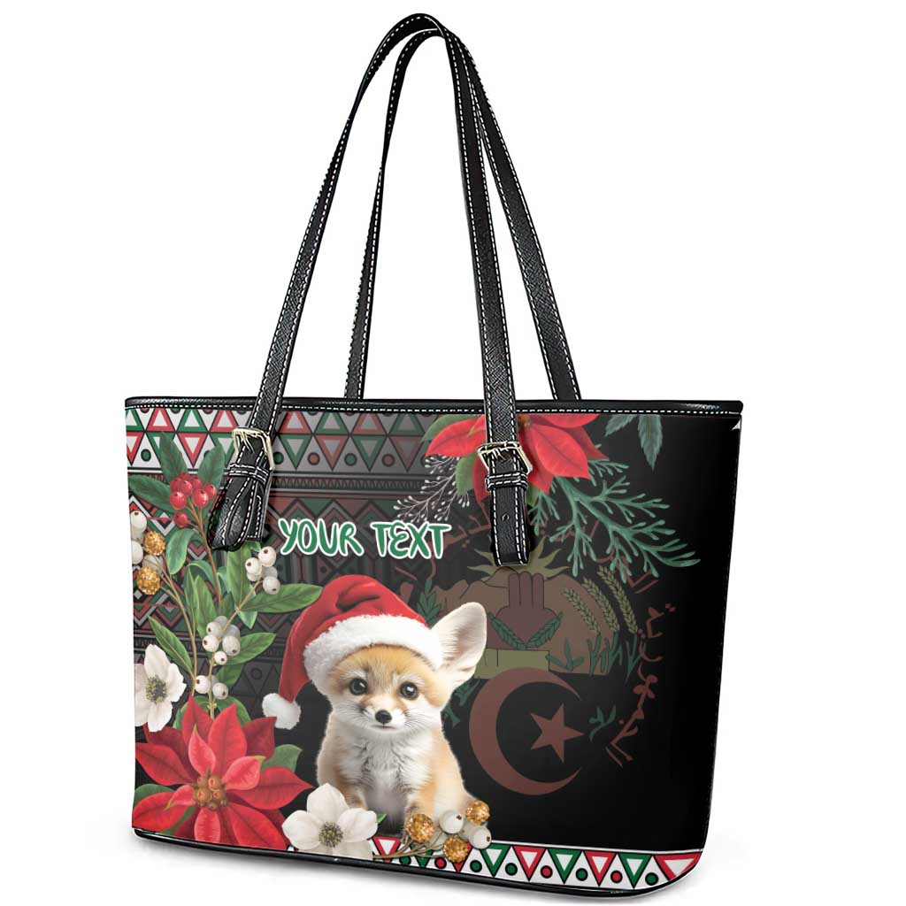 Algeria Christmas Personalized Leather Tote Bag Fennec Fox Santa and Traditional Pattern LT9