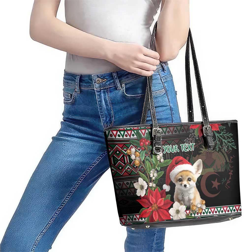Algeria Christmas Personalized Leather Tote Bag Fennec Fox Santa and Traditional Pattern LT9