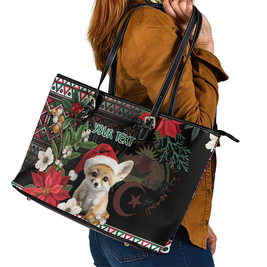 Algeria Christmas Personalized Leather Tote Bag Fennec Fox Santa and Traditional Pattern LT9