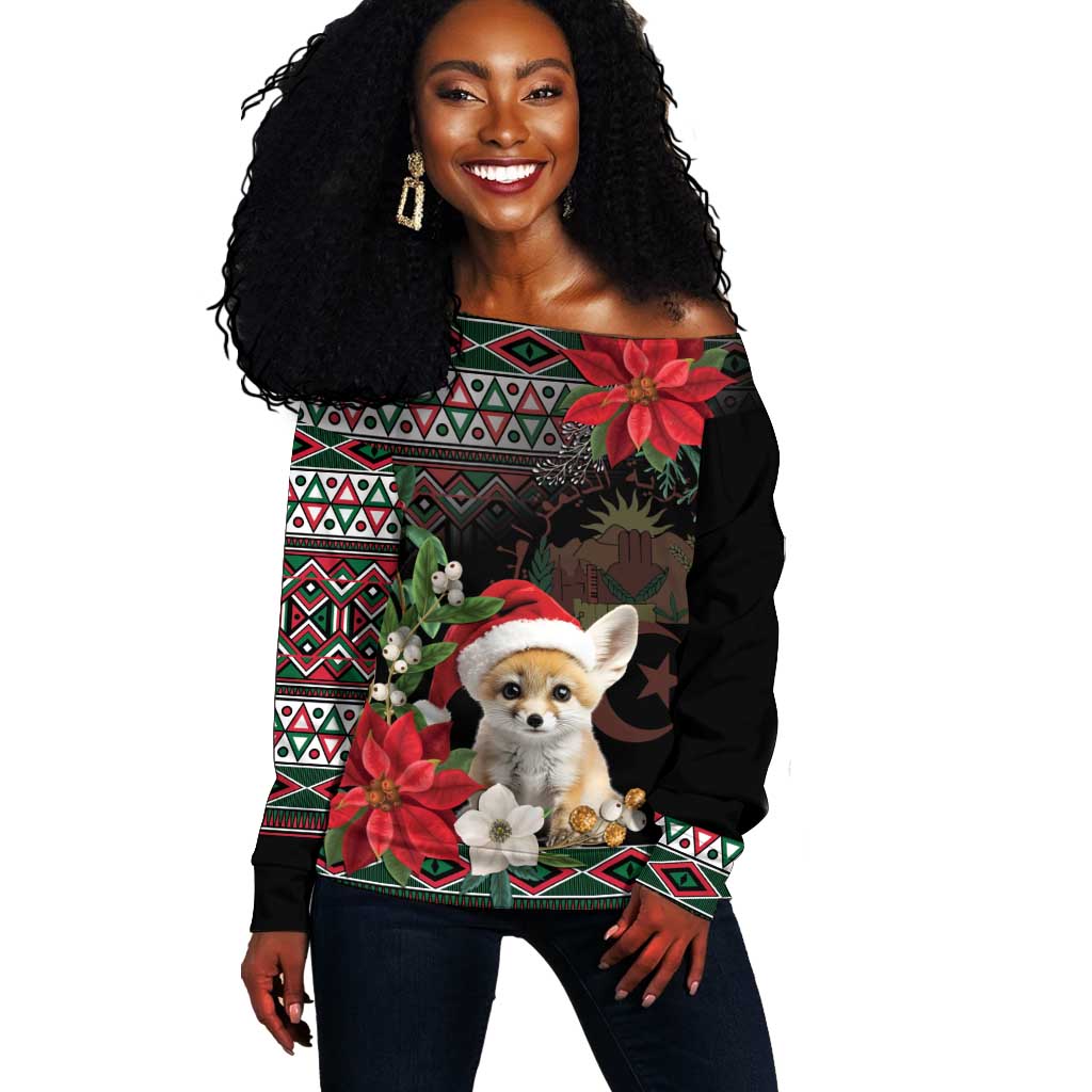 Algeria Christmas Personalized Off Shoulder Sweater Fennec Fox Santa and Traditional Pattern LT9