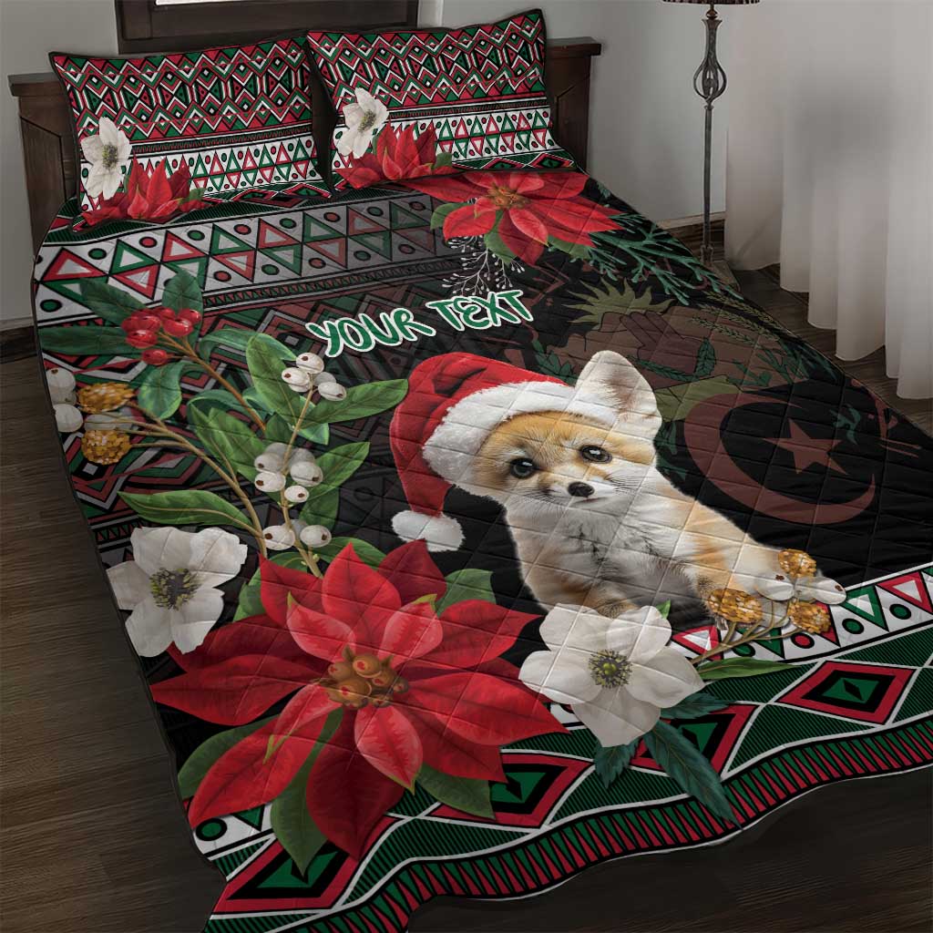 Algeria Christmas Personalized Quilt Bed Set Fennec Fox Santa and Traditional Pattern LT9