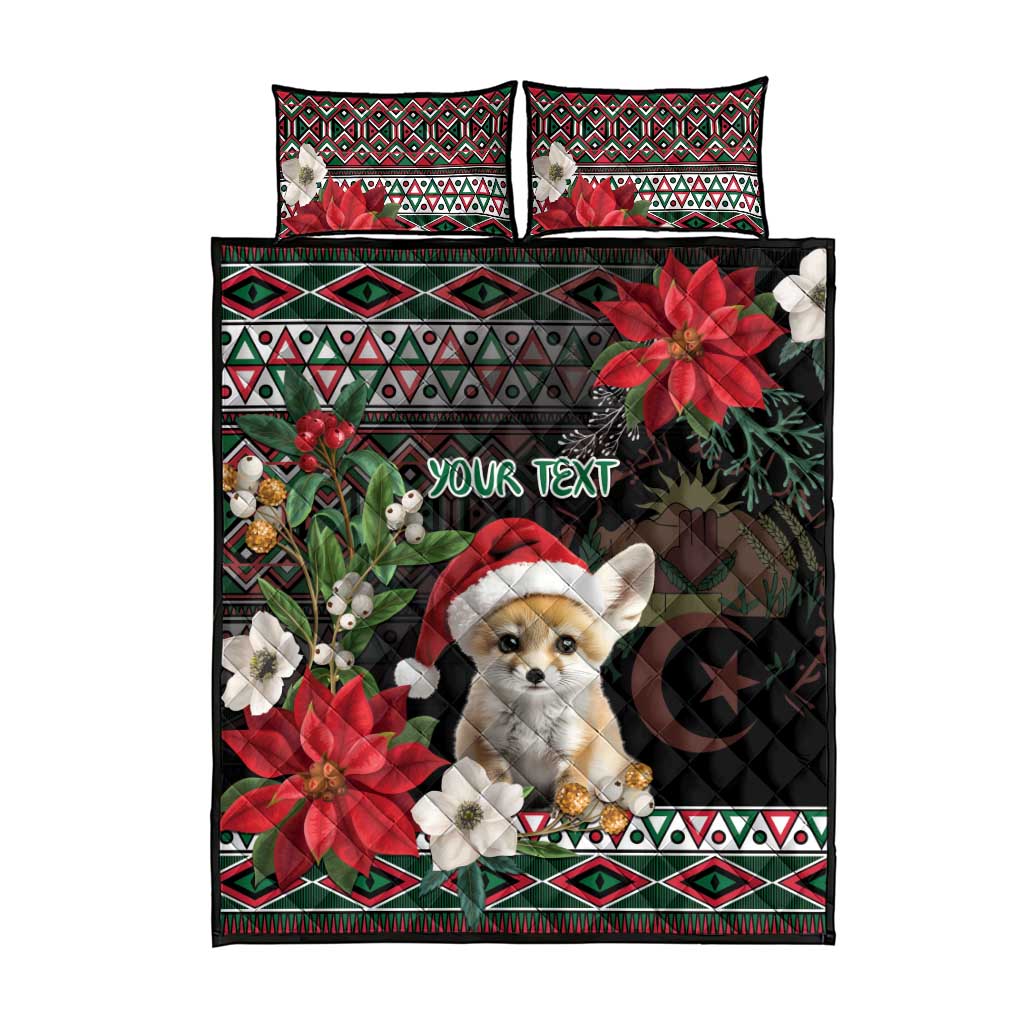 Algeria Christmas Personalized Quilt Bed Set Fennec Fox Santa and Traditional Pattern LT9