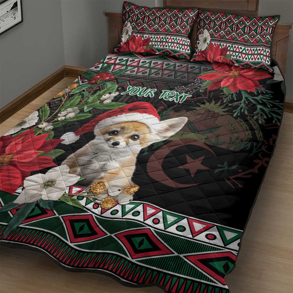 Algeria Christmas Personalized Quilt Bed Set Fennec Fox Santa and Traditional Pattern LT9