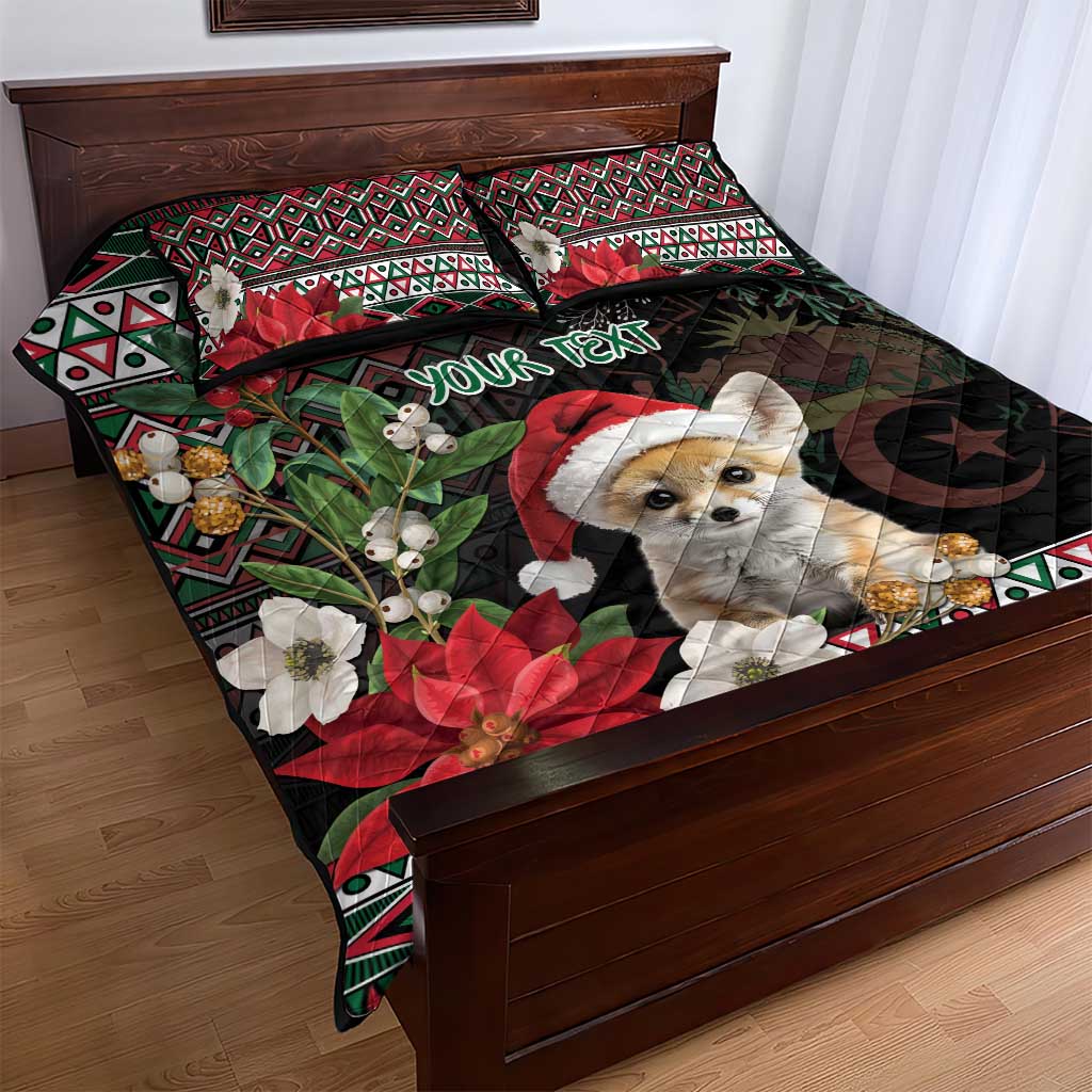 Algeria Christmas Personalized Quilt Bed Set Fennec Fox Santa and Traditional Pattern LT9