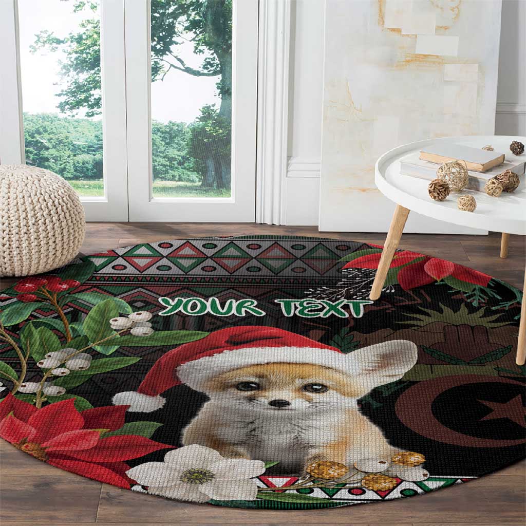 Algeria Christmas Personalized Round Carpet Fennec Fox Santa and Traditional Pattern LT9