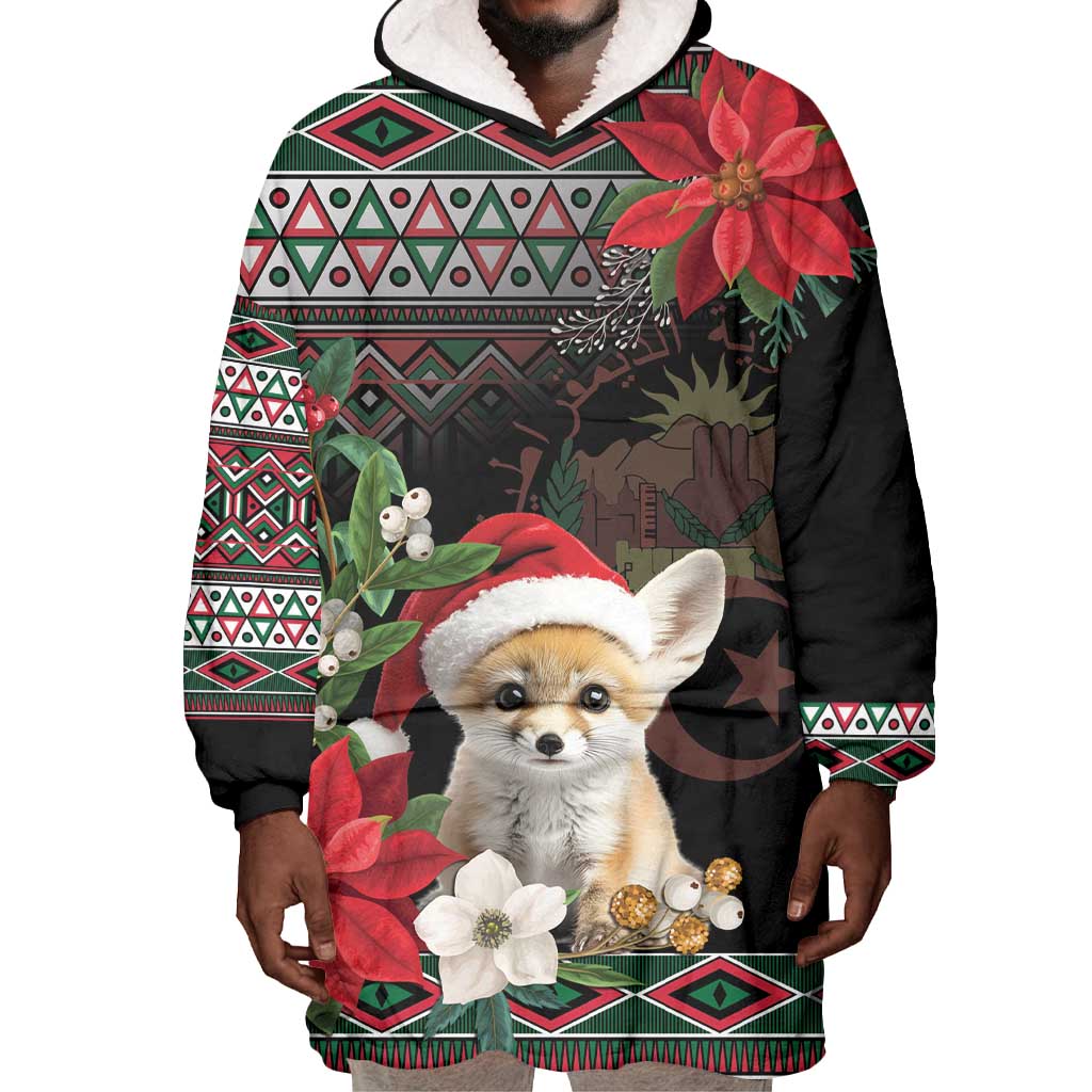 Algeria Christmas Personalized Wearable Blanket Hoodie Fennec Fox Santa and Traditional Pattern LT9