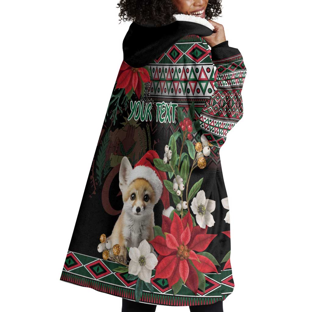 Algeria Christmas Personalized Wearable Blanket Hoodie Fennec Fox Santa and Traditional Pattern LT9