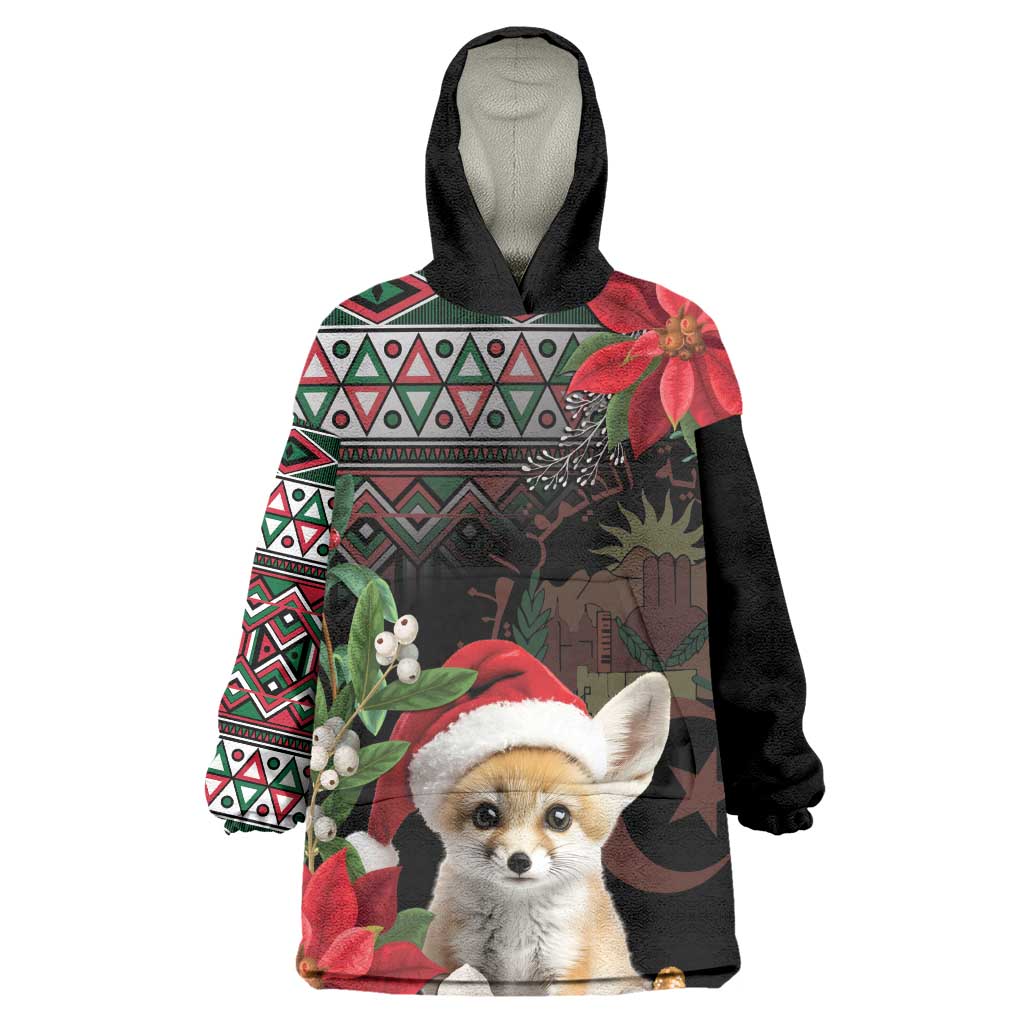Algeria Christmas Personalized Wearable Blanket Hoodie Fennec Fox Santa and Traditional Pattern LT9