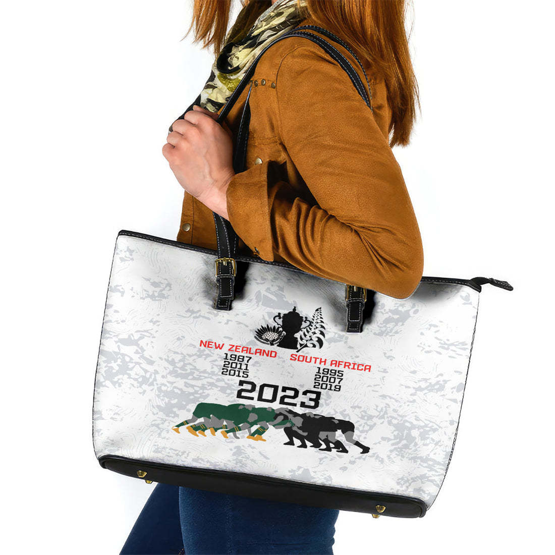 New Zealand South Africa Rugby Leather Tote Bag History Commemorative World Cup Winners Unique LT9