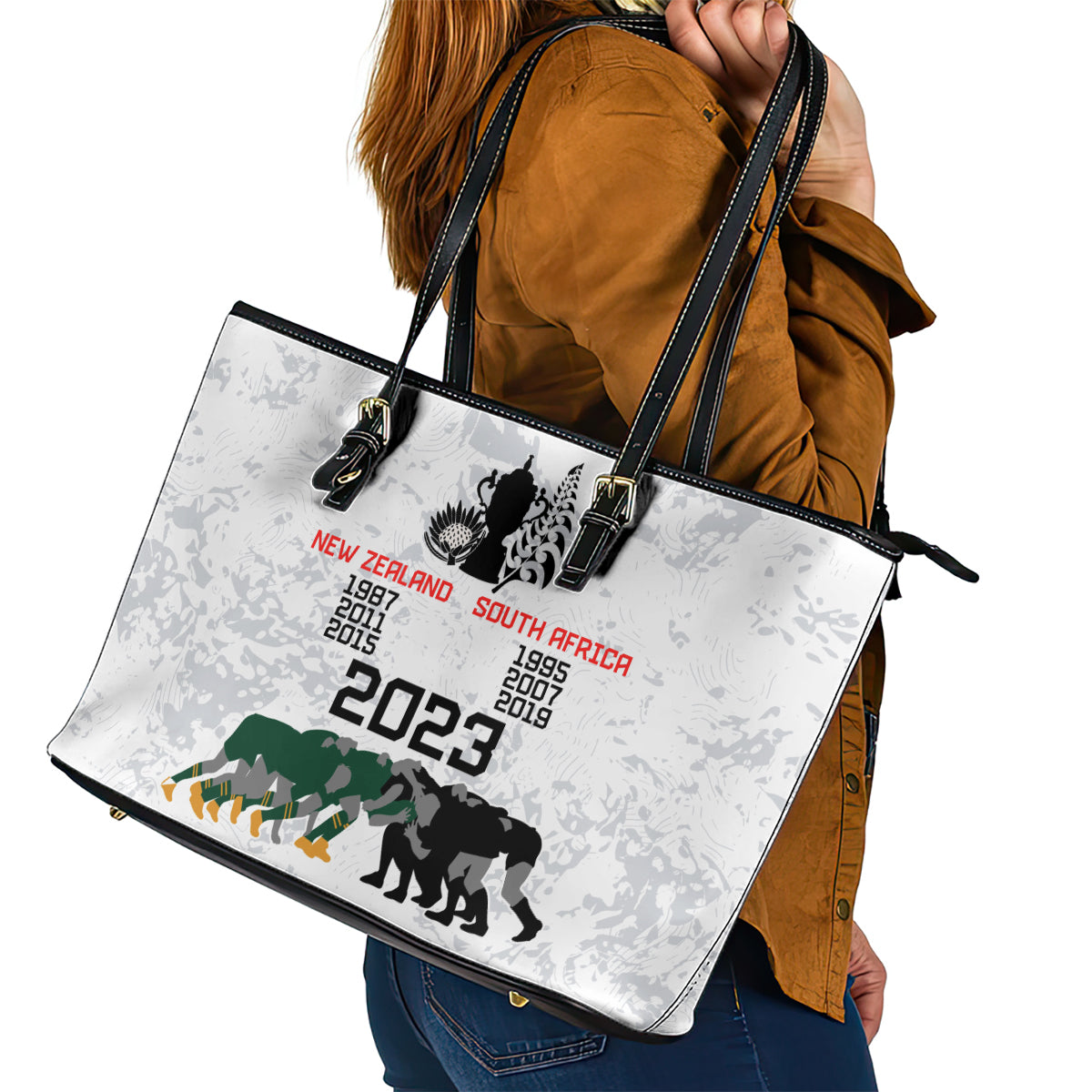 New Zealand South Africa Rugby Leather Tote Bag History Commemorative World Cup Winners Unique LT9