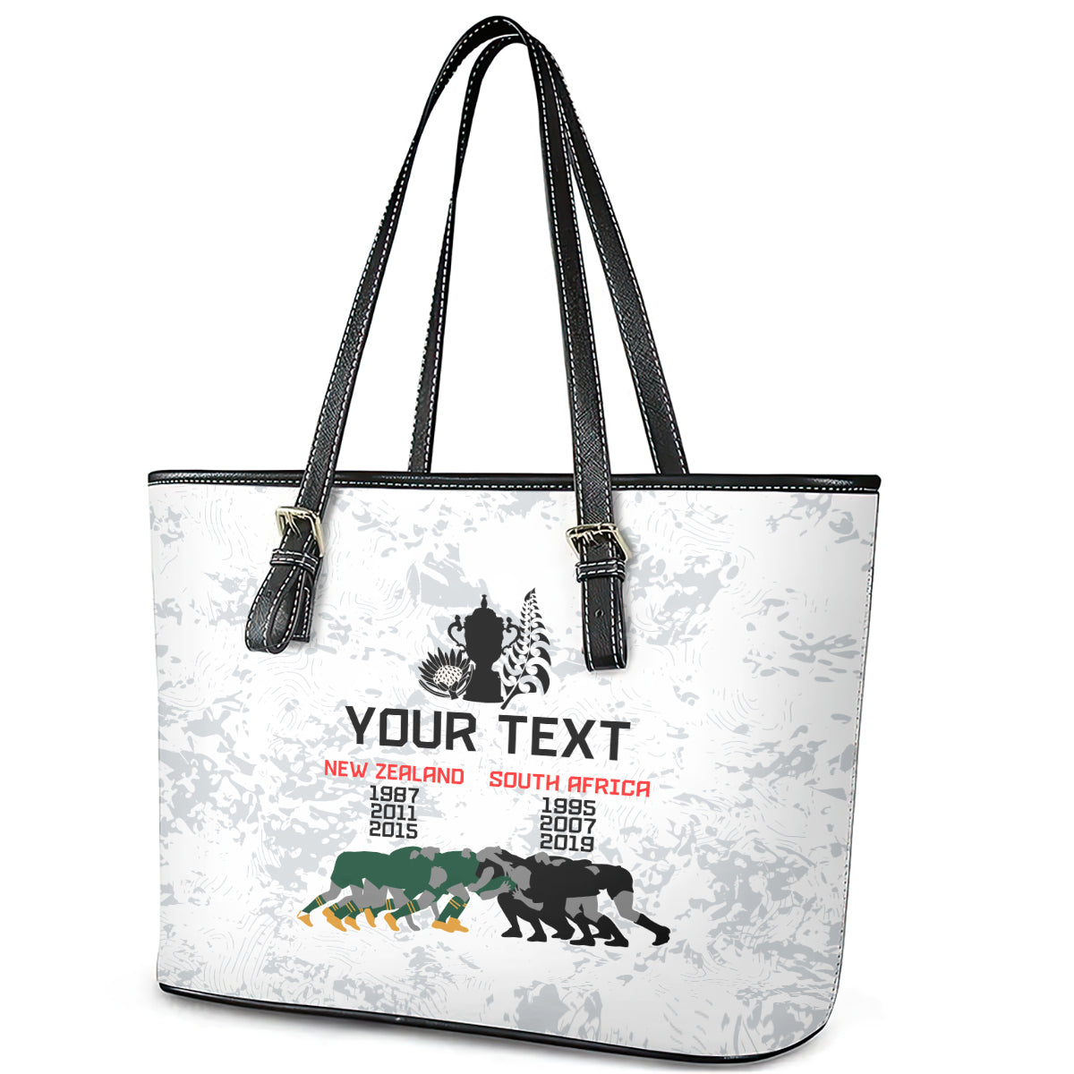 Custom New Zealand South Africa Rugby Leather Tote Bag History Commemorative World Cup Winners Unique LT9