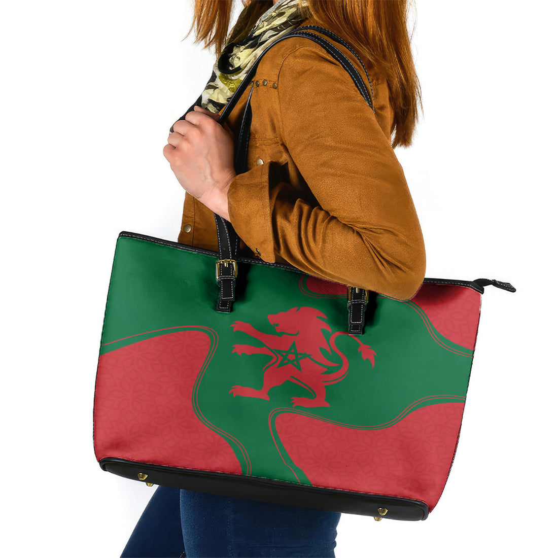Morocco Proclamation Day With Flag Color Leather Tote Bag LT9