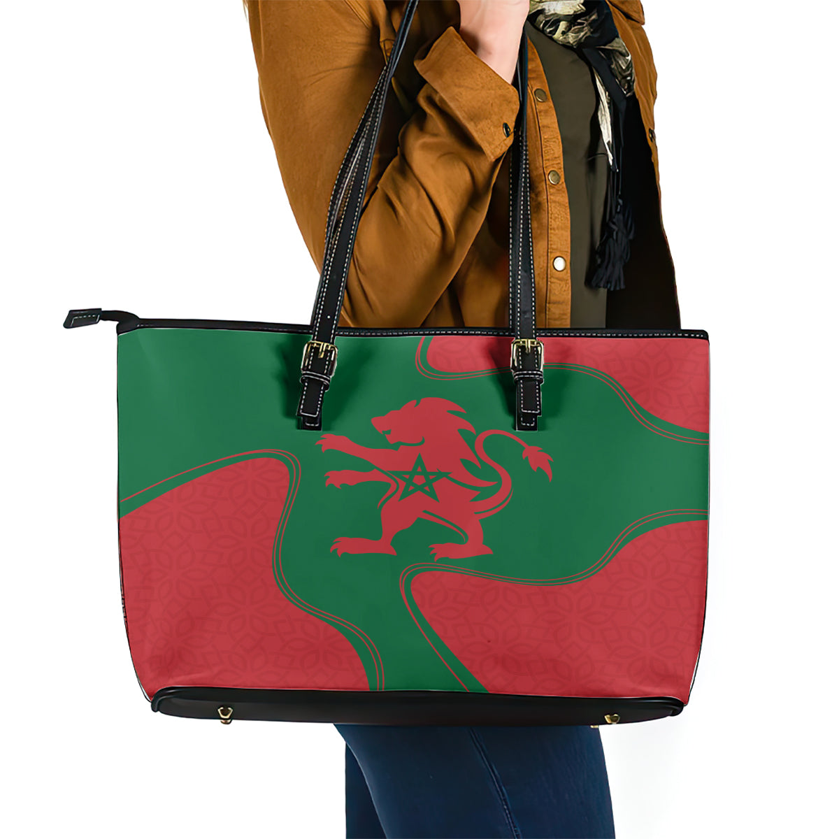 Morocco Proclamation Day With Flag Color Leather Tote Bag LT9