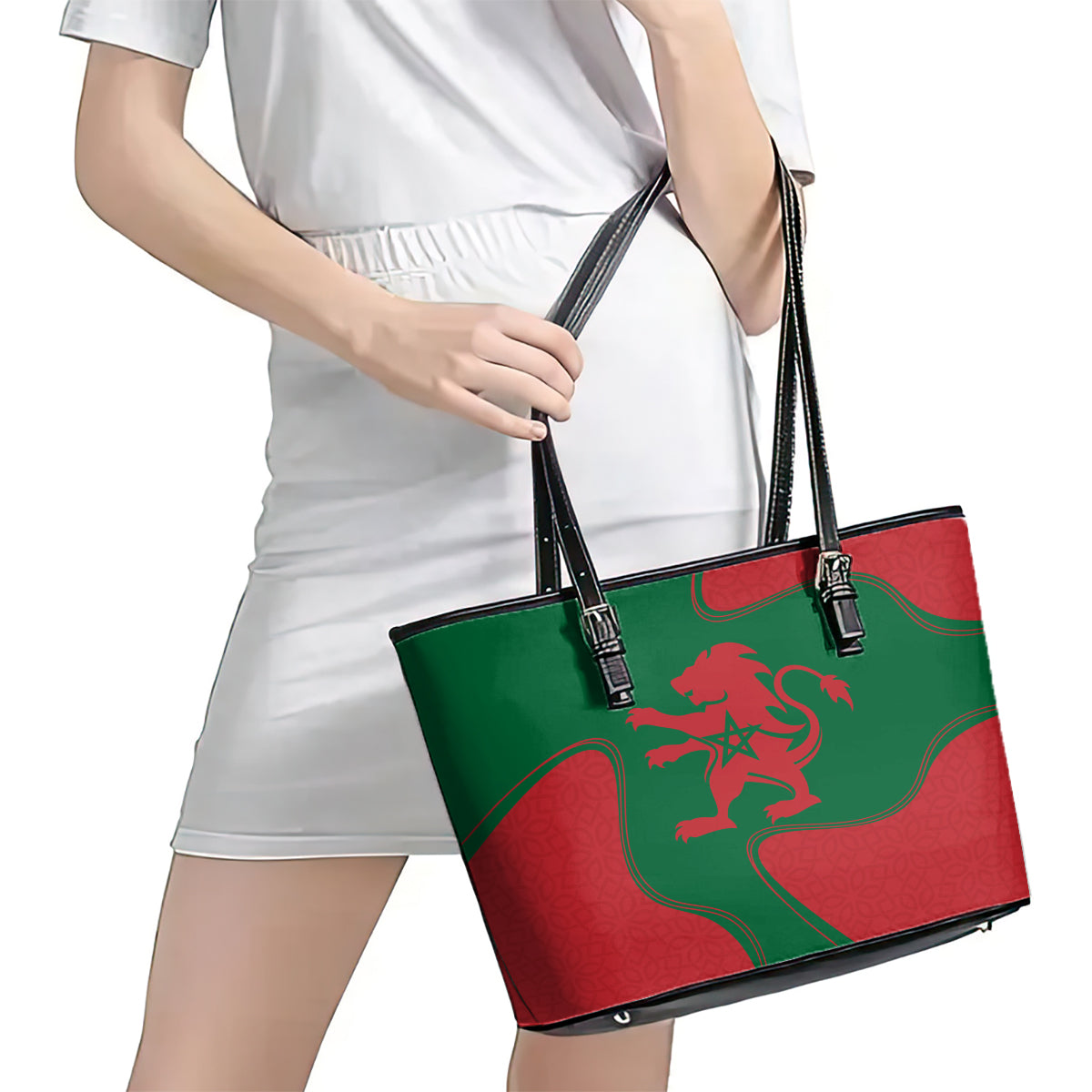 Morocco Proclamation Day With Flag Color Leather Tote Bag LT9