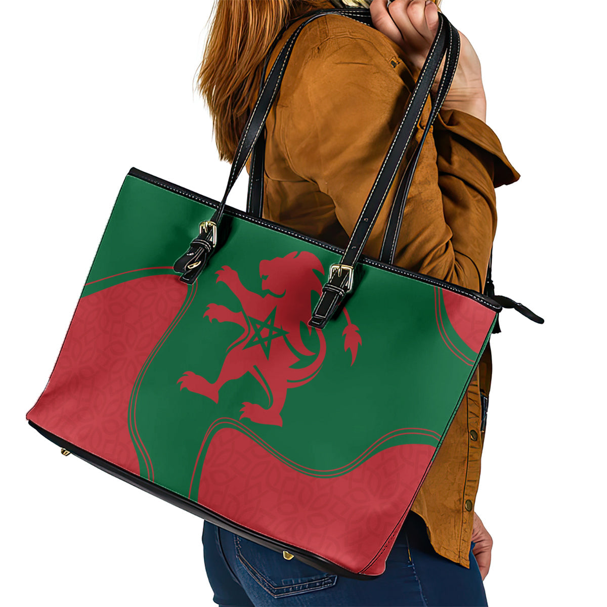 Morocco Proclamation Day With Flag Color Leather Tote Bag LT9