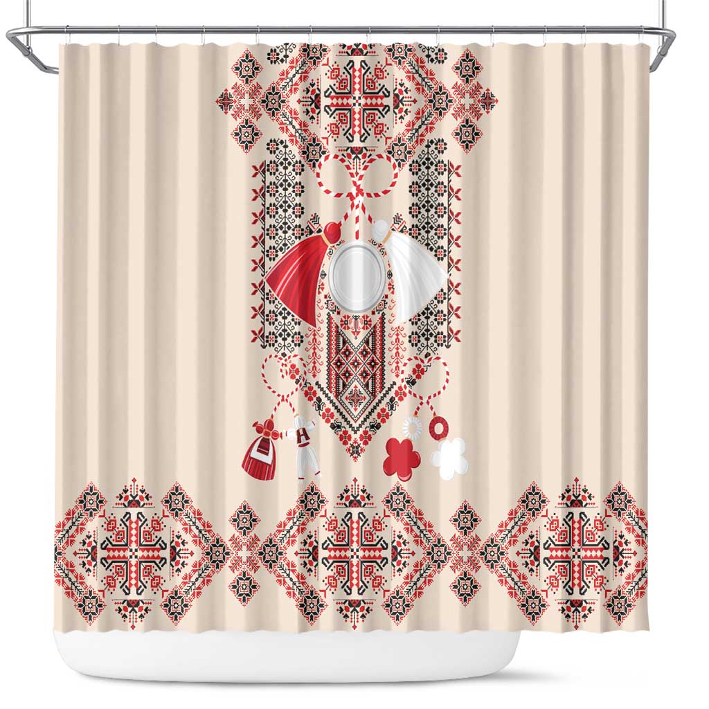 Vintage Martisor Day Martenitsa Shower Curtain Traditional Romanian Embroidery No1 LT9