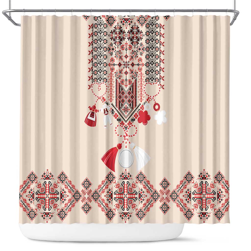 Vintage Martisor Day Martenitsa Shower Curtain Traditional Romanian Embroidery No2 LT9