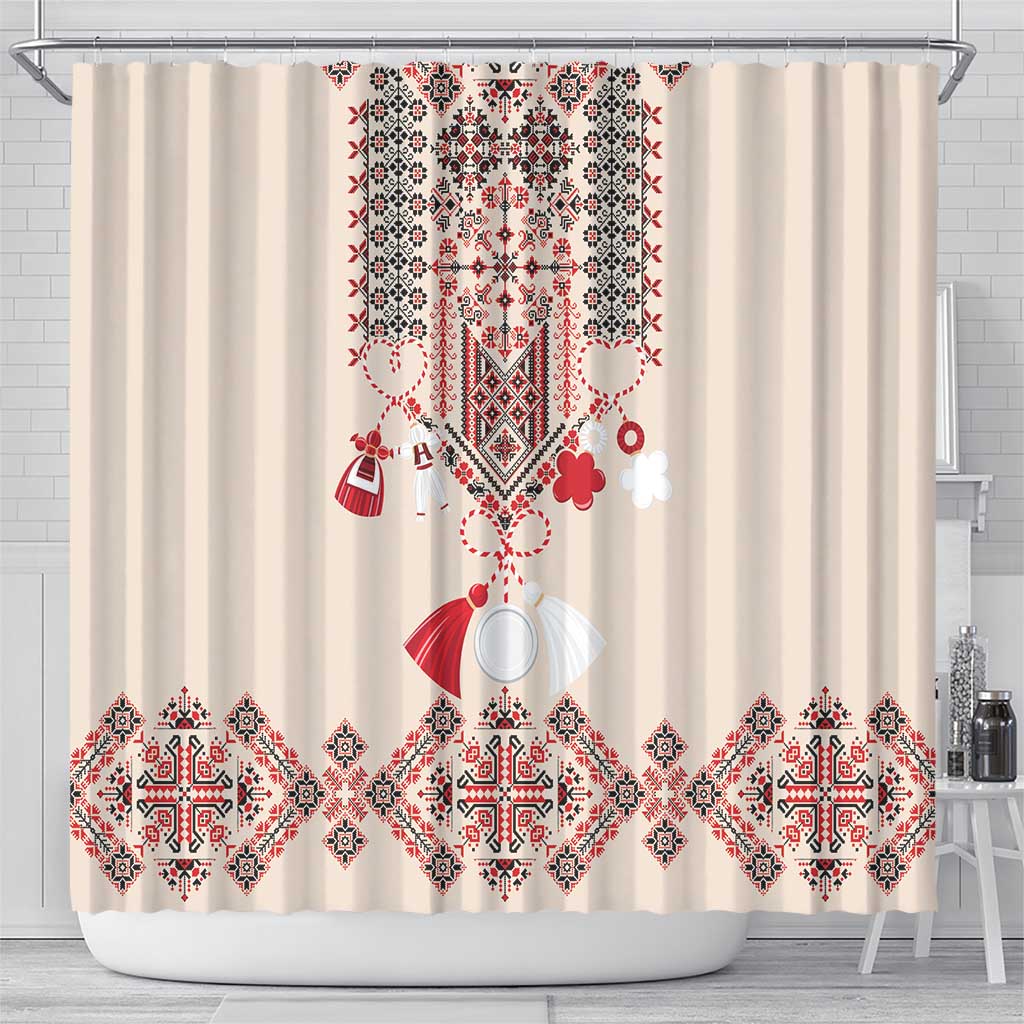 Vintage Martisor Day Martenitsa Shower Curtain Traditional Romanian Embroidery No2 LT9