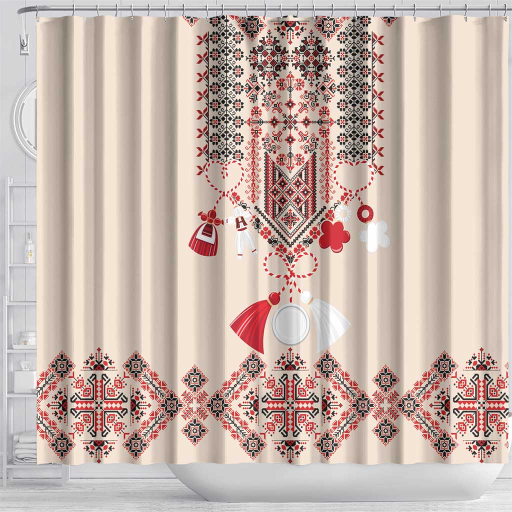 Vintage Martisor Day Martenitsa Shower Curtain Traditional Romanian Embroidery No2 LT9