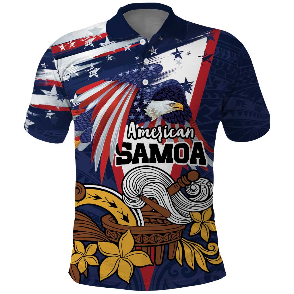 USA-American Samoa Flag Day Personalized Polo Shirt Bald Eagle Polynesian Tribal Pattern LT9