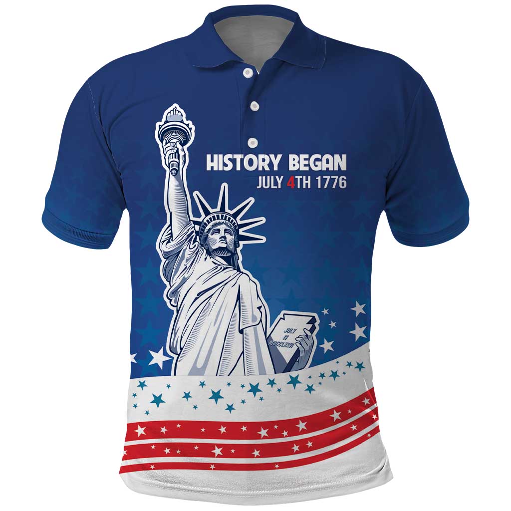 History Began 4th of July Personalized Polo Shirt Statue of Liberty US Flag LT9