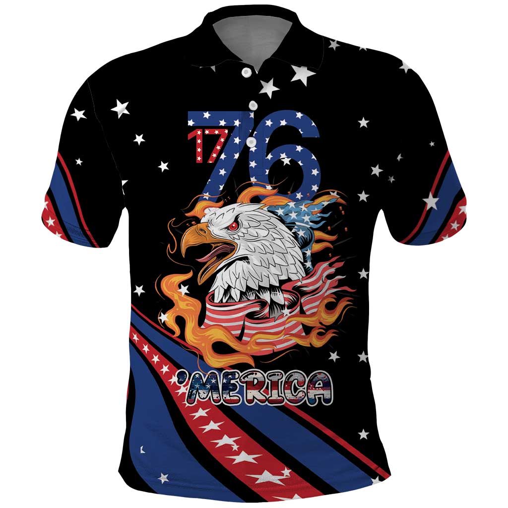 Personalized America History Began 4th of July Polo Shirt Fire Bald Eagle US Flag LT9