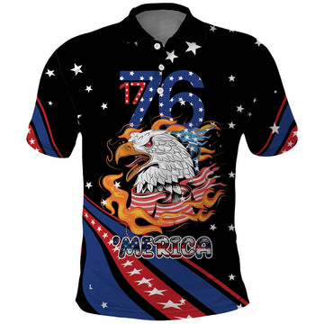 Personalized America History Began 4th of July Polo Shirt Fire Bald Eagle US Flag LT9