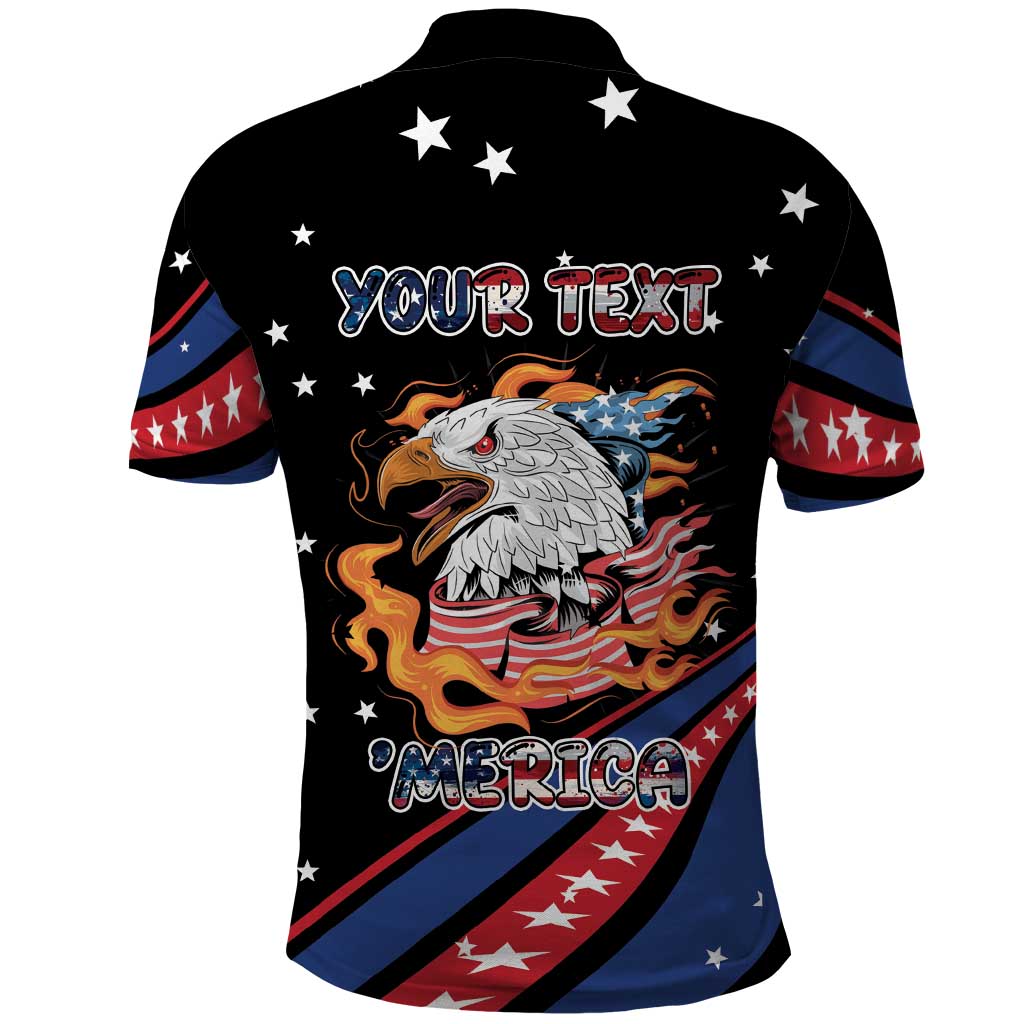 Personalized America History Began 4th of July Polo Shirt Fire Bald Eagle US Flag LT9