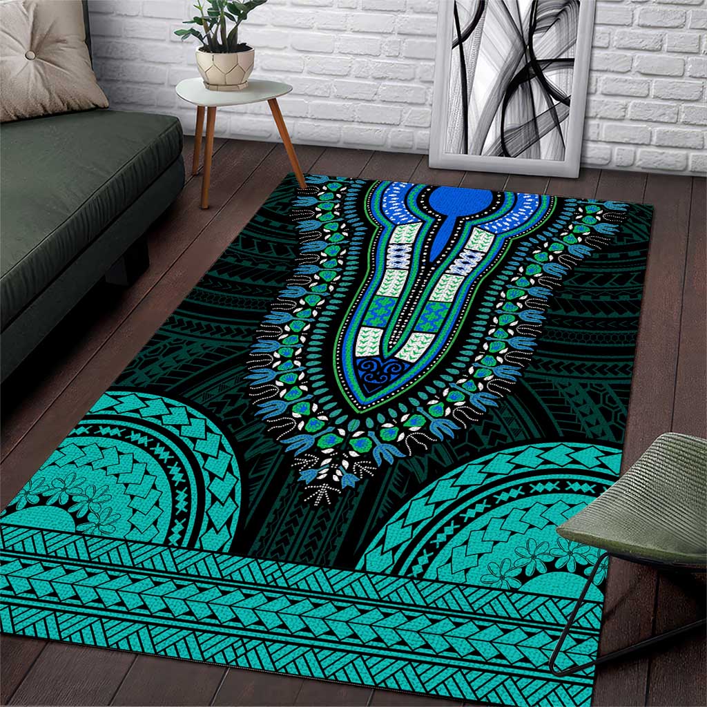 African Dashiki and Polynesian Pattern Area Rug Teal LT9