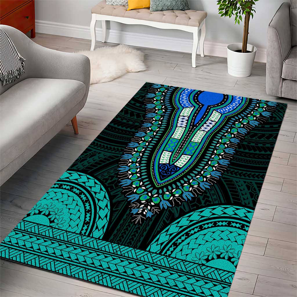 African Dashiki and Polynesian Pattern Area Rug Teal LT9