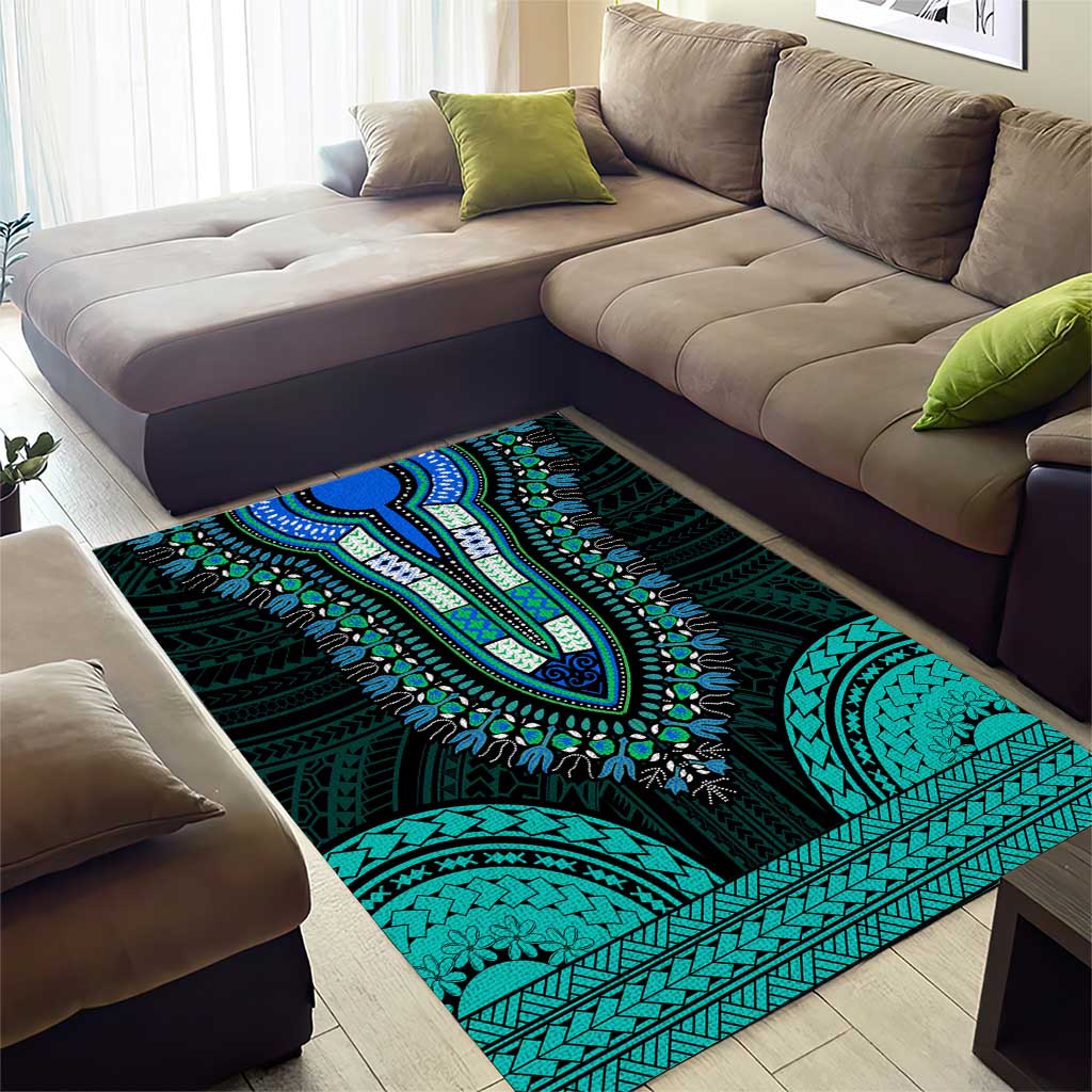 African Dashiki and Polynesian Pattern Area Rug Teal LT9