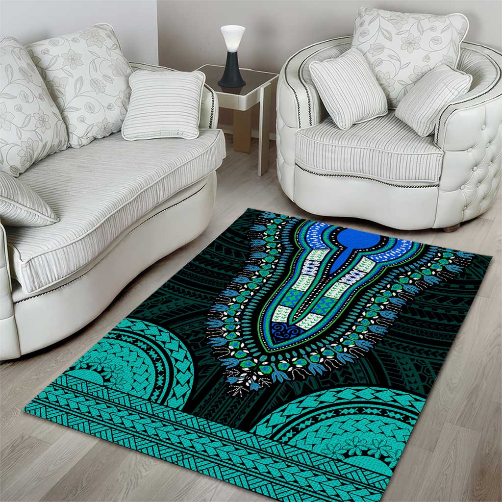 African Dashiki and Polynesian Pattern Area Rug Teal LT9