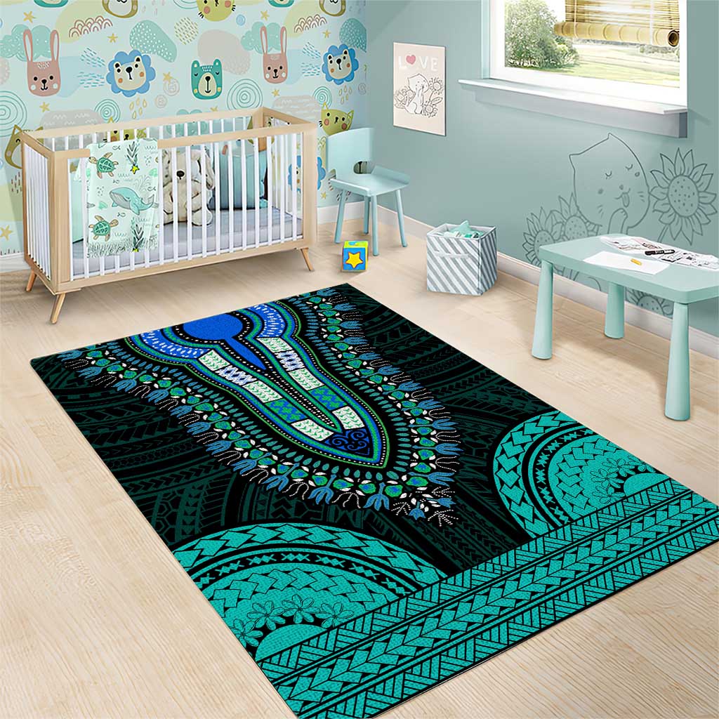 African Dashiki and Polynesian Pattern Area Rug Teal LT9