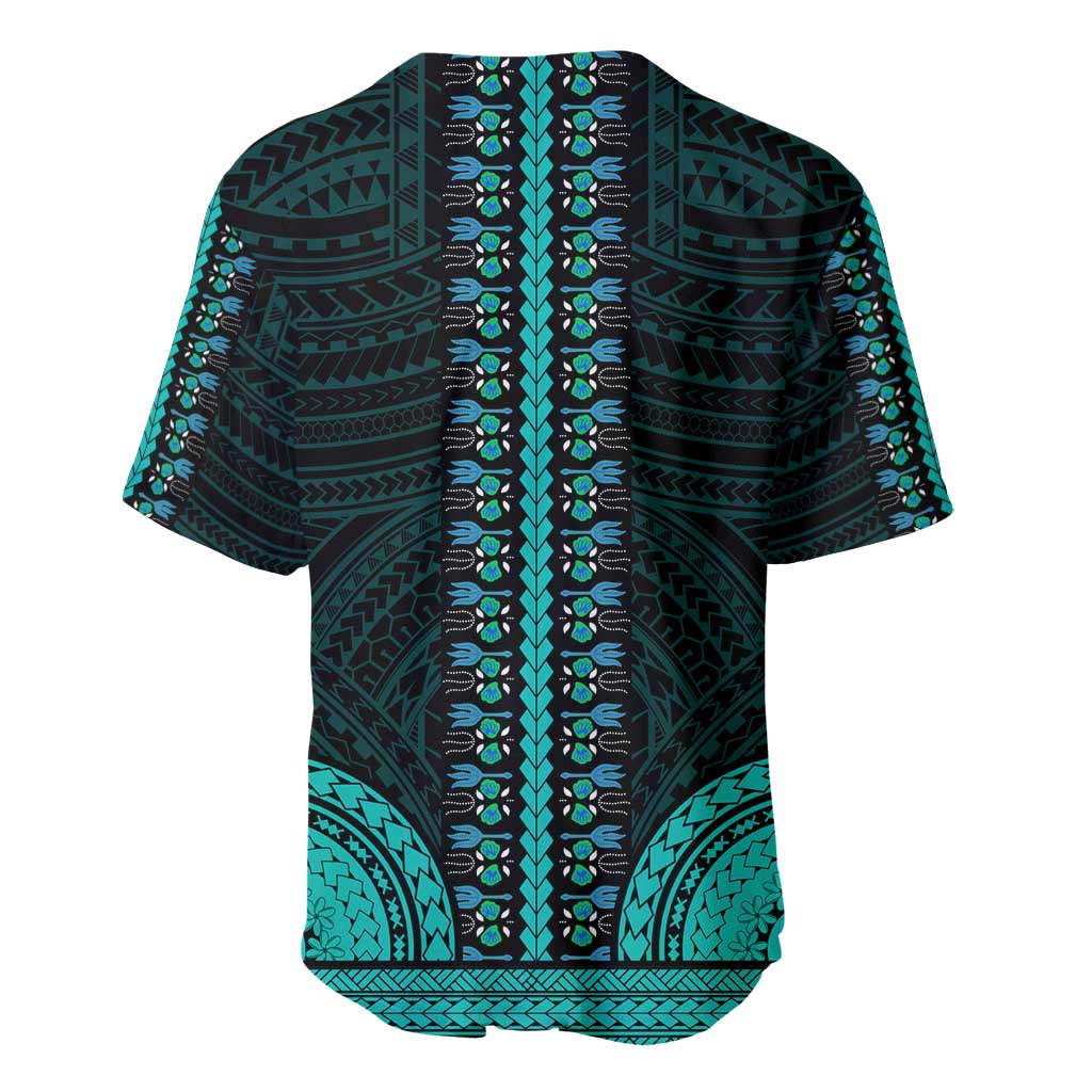 African Dashiki and Polynesian Pattern Baseball Jersey Teal LT9