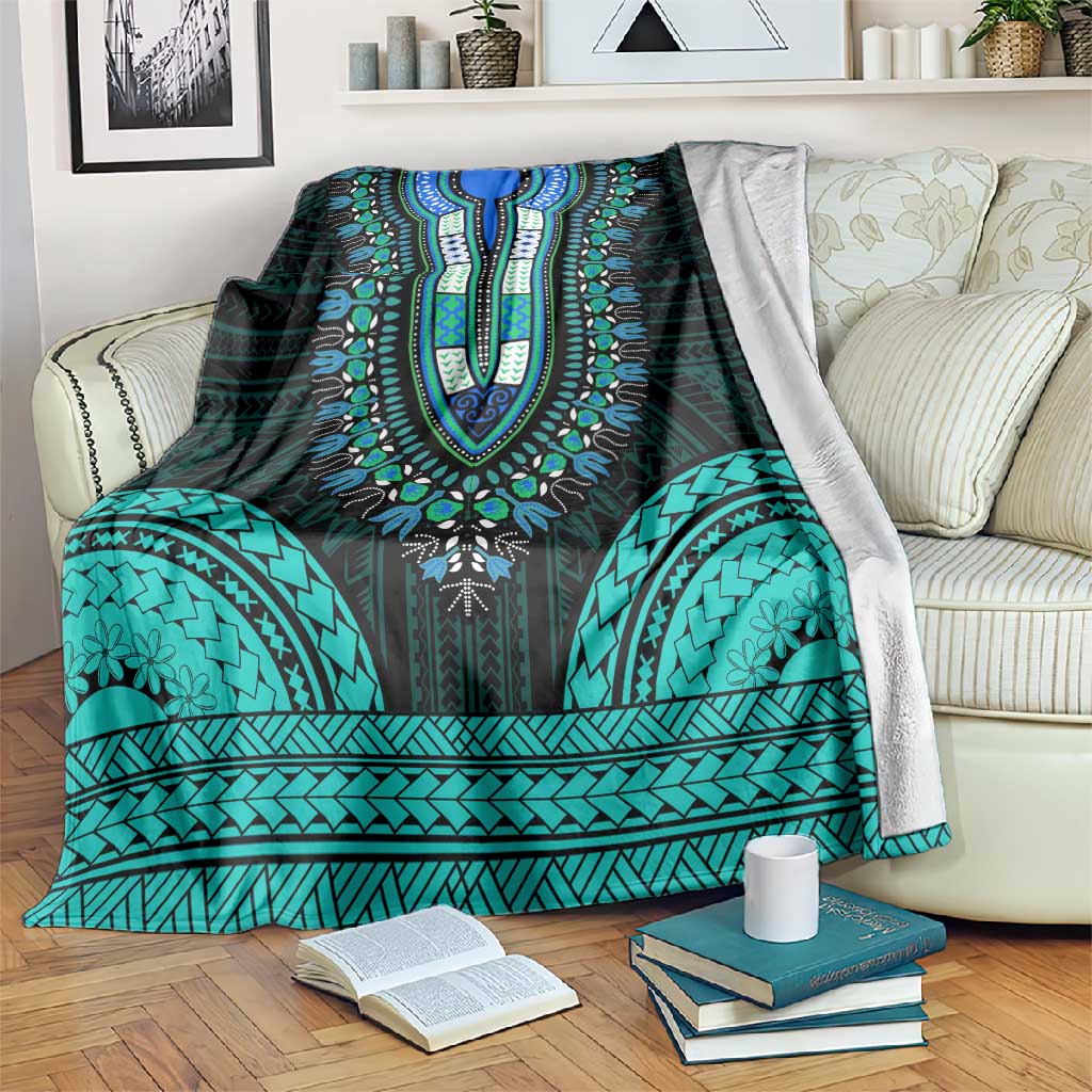 African Dashiki and Polynesian Pattern Blanket Teal LT9