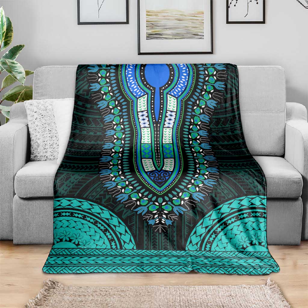 African Dashiki and Polynesian Pattern Blanket Teal LT9