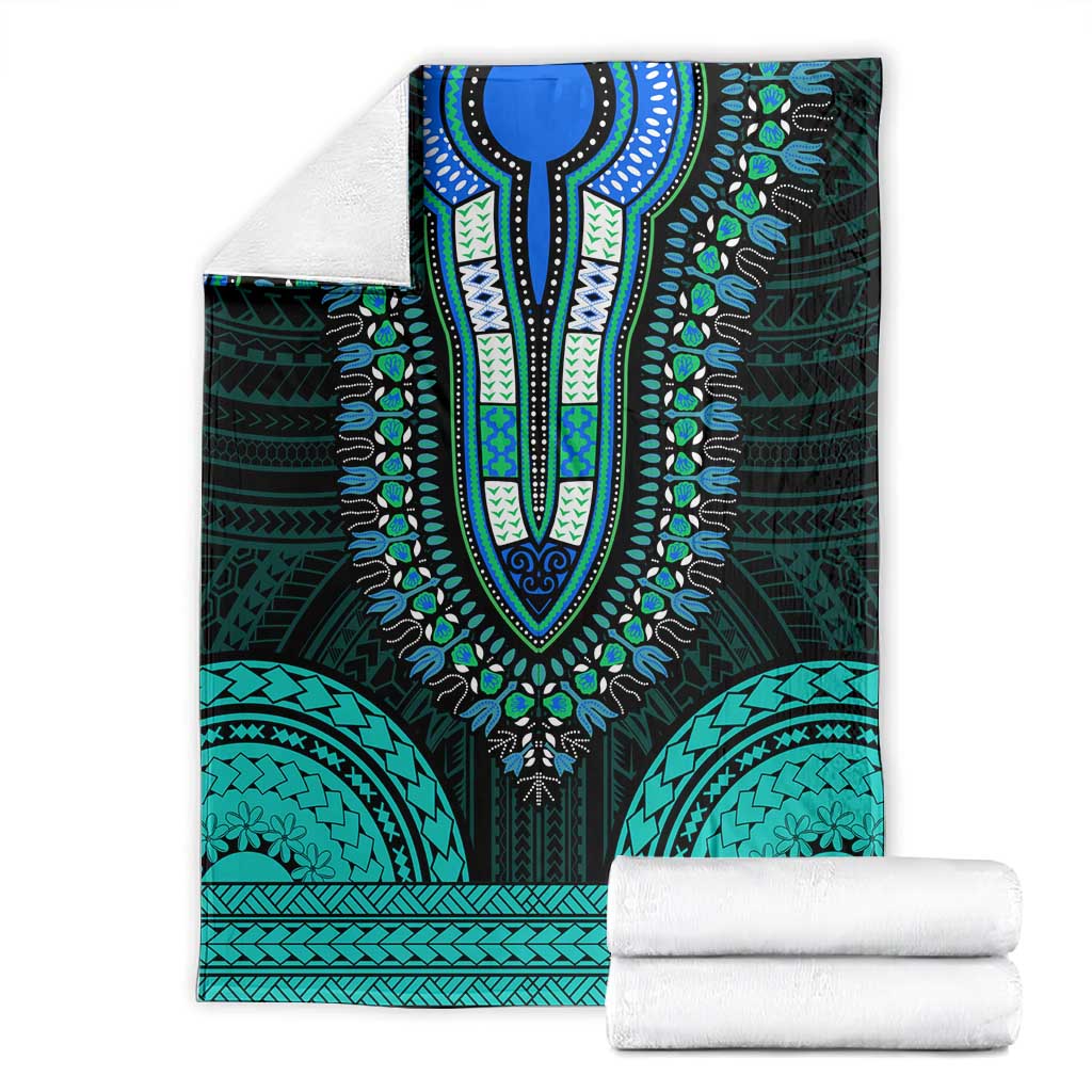 African Dashiki and Polynesian Pattern Blanket Teal LT9
