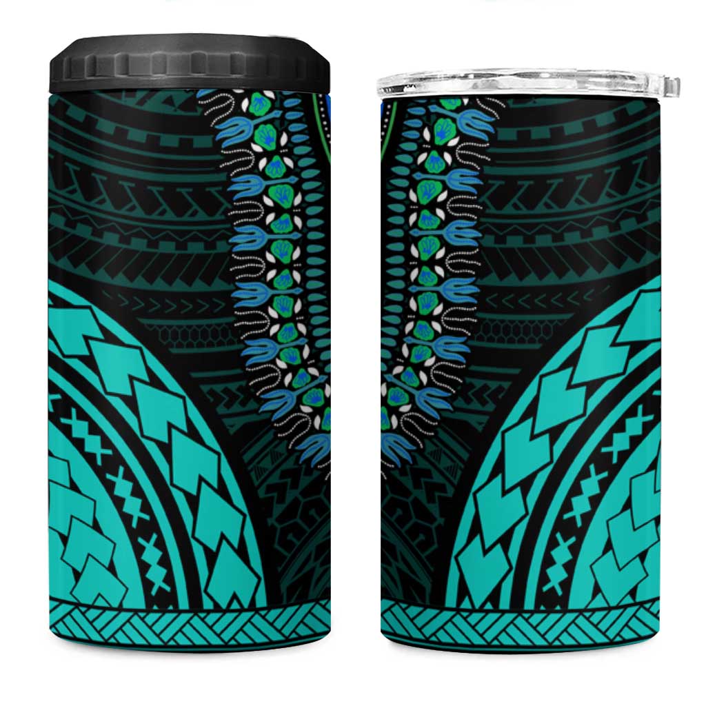 African Dashiki and Polynesian Pattern 4 in 1 Can Cooler Tumbler Teal LT9