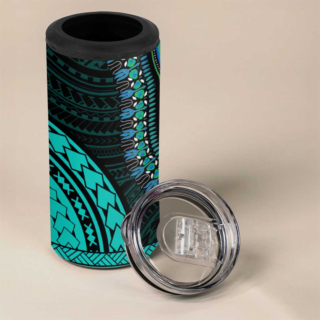 African Dashiki and Polynesian Pattern 4 in 1 Can Cooler Tumbler Teal LT9