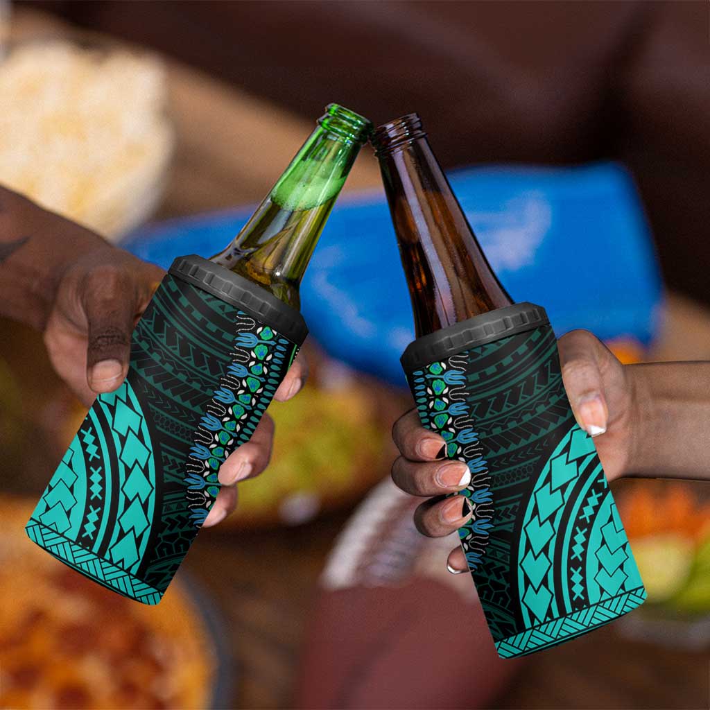 African Dashiki and Polynesian Pattern 4 in 1 Can Cooler Tumbler Teal LT9