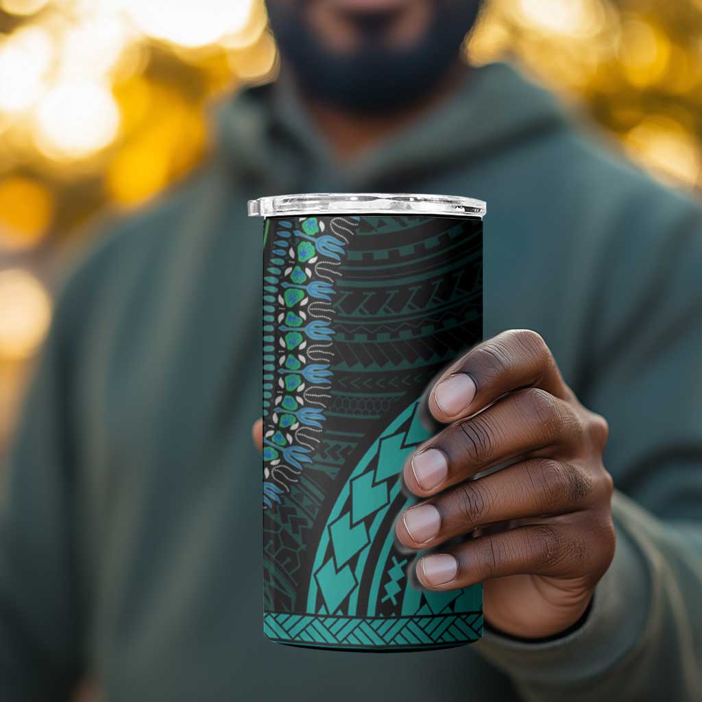 African Dashiki and Polynesian Pattern 4 in 1 Can Cooler Tumbler Teal LT9