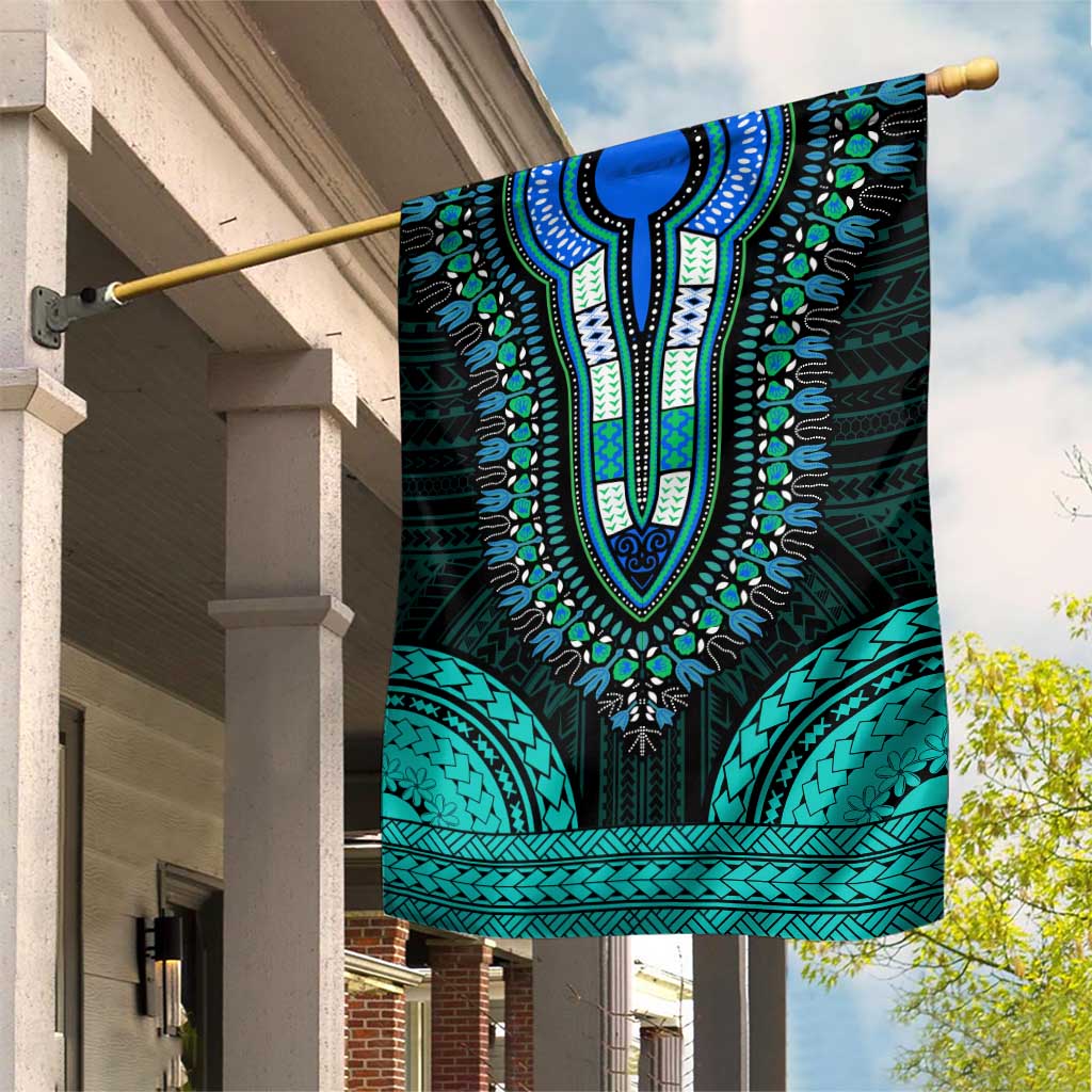 African Dashiki and Polynesian Pattern Garden Flag Teal LT9