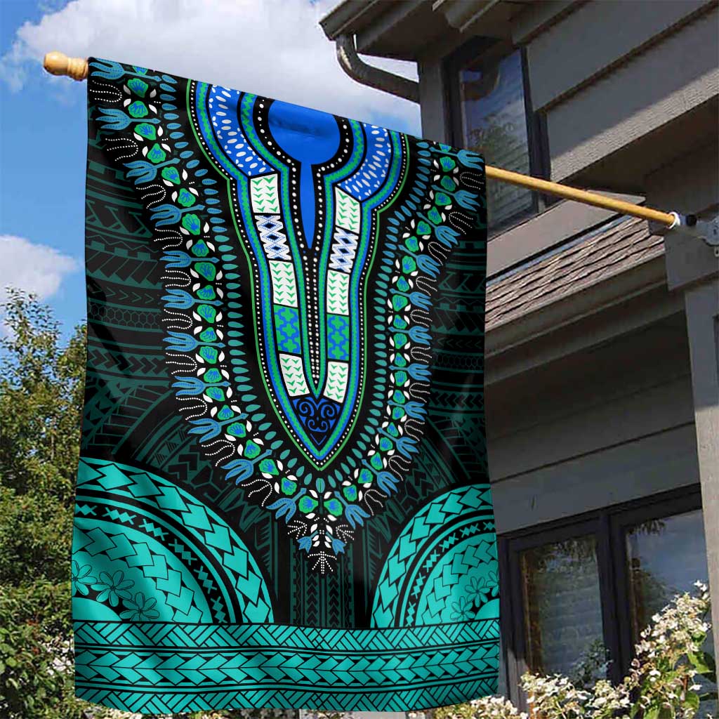 African Dashiki and Polynesian Pattern Garden Flag Teal LT9