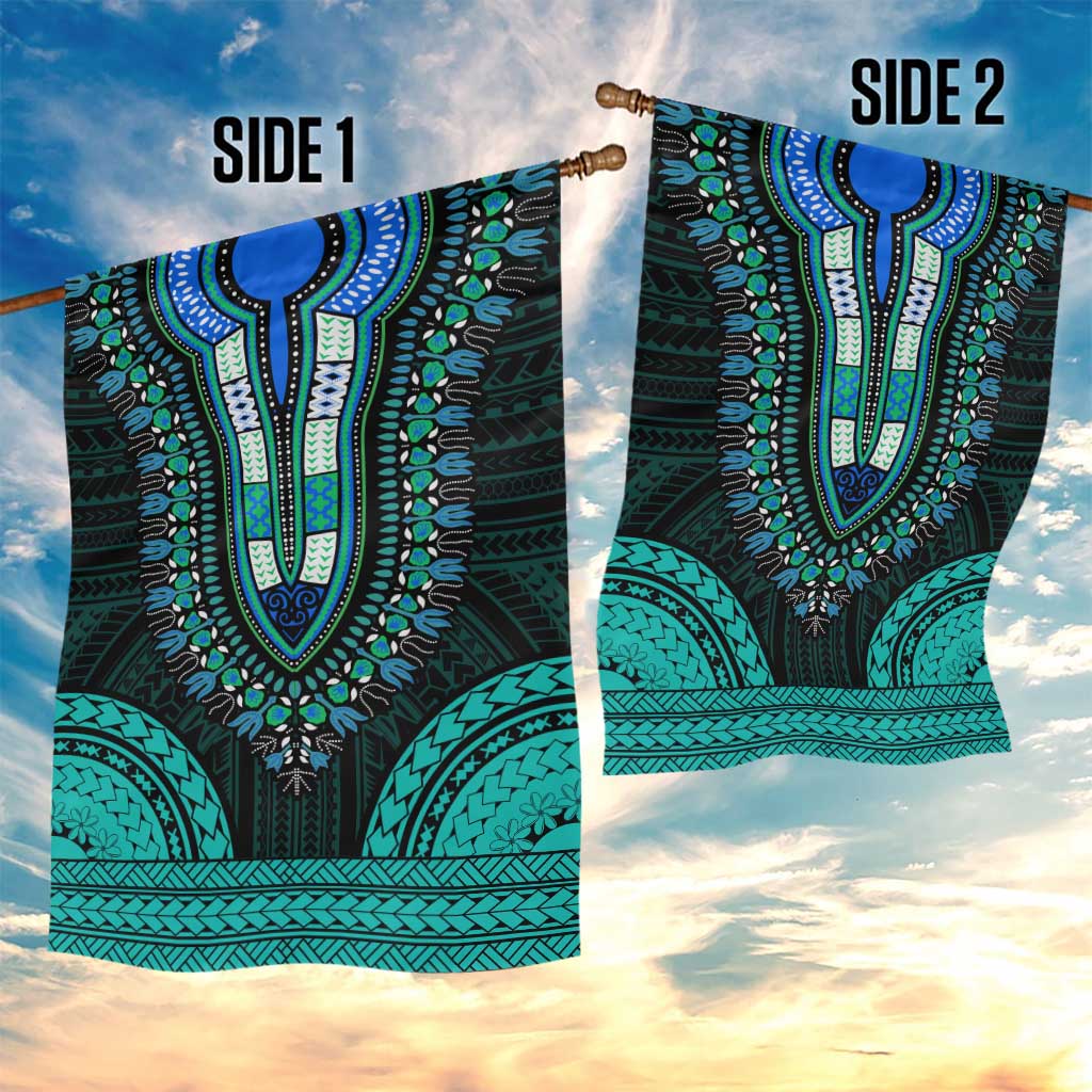 African Dashiki and Polynesian Pattern Garden Flag Teal LT9