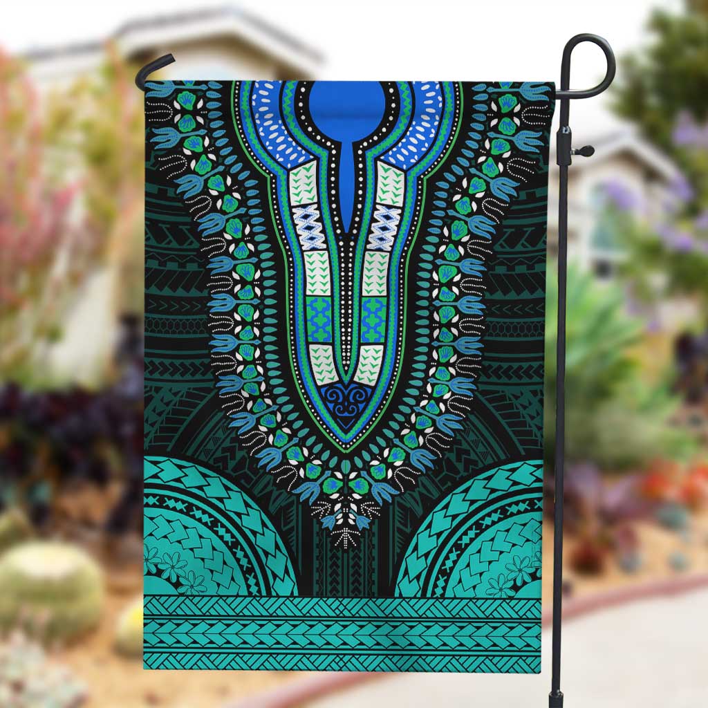 African Dashiki and Polynesian Pattern Garden Flag Teal LT9