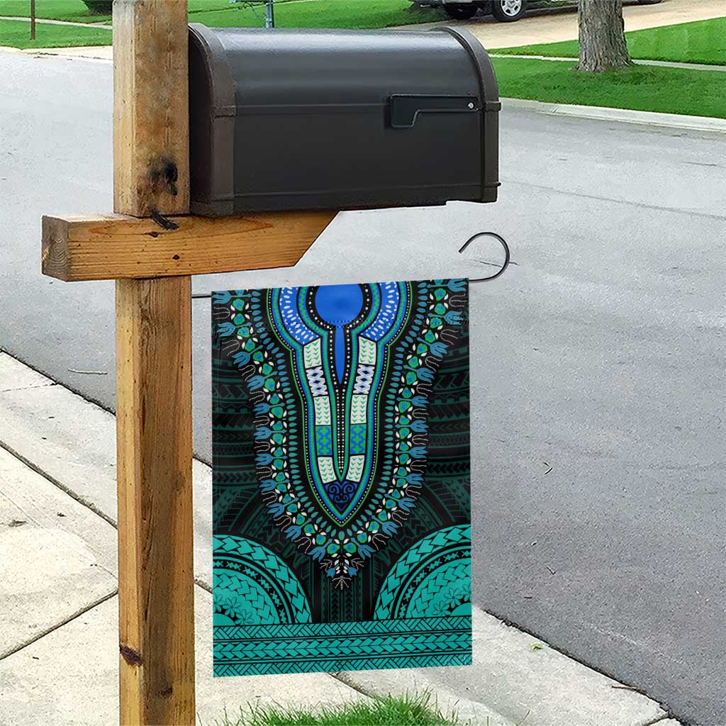 African Dashiki and Polynesian Pattern Garden Flag Teal LT9