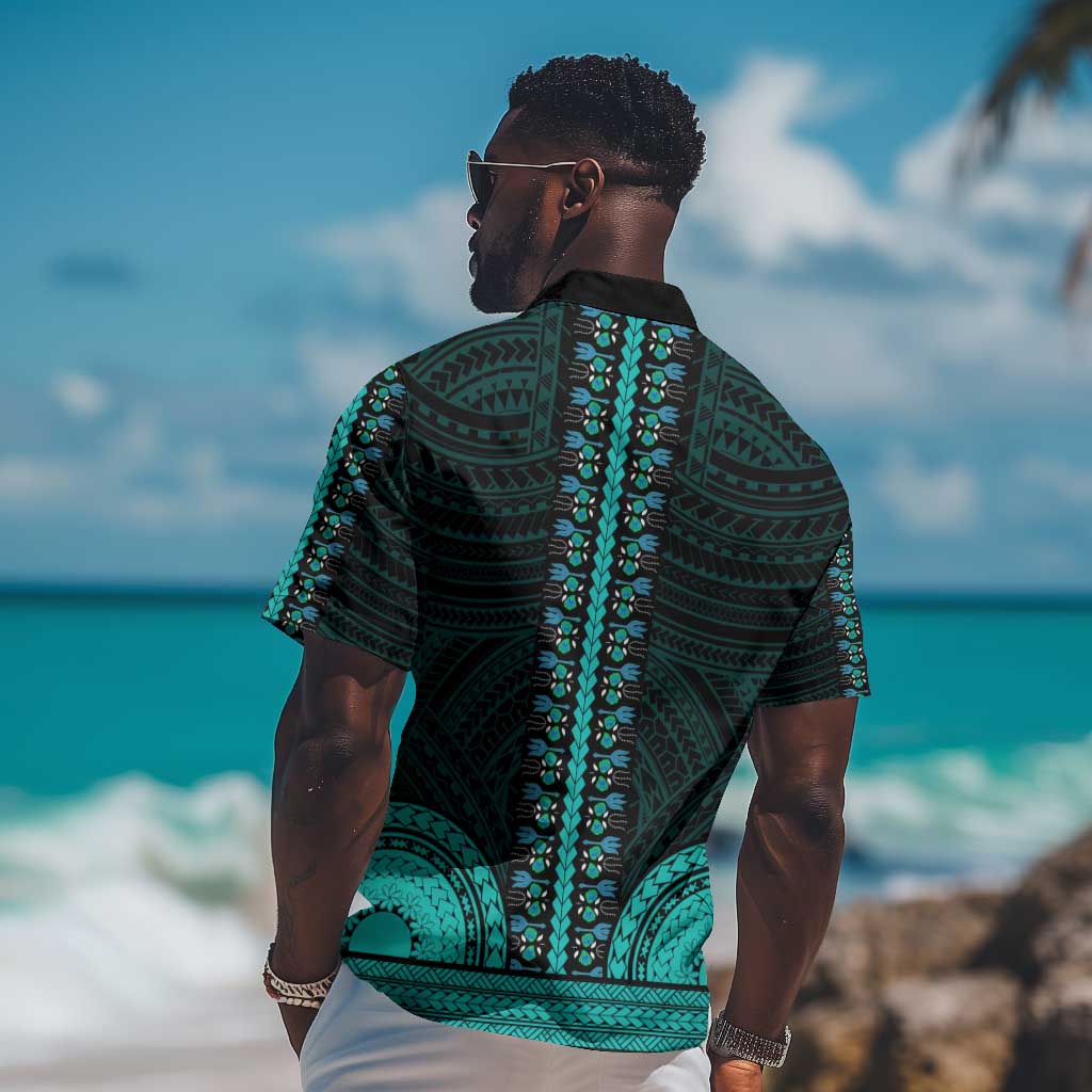 African Dashiki and Polynesian Pattern Hawaiian Shirt Teal LT9