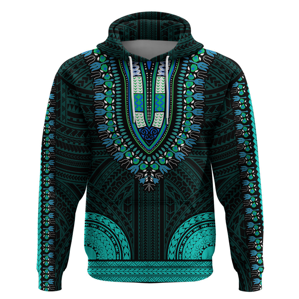 African Dashiki Hoodie With Polynesian Pattern - Teal LT9